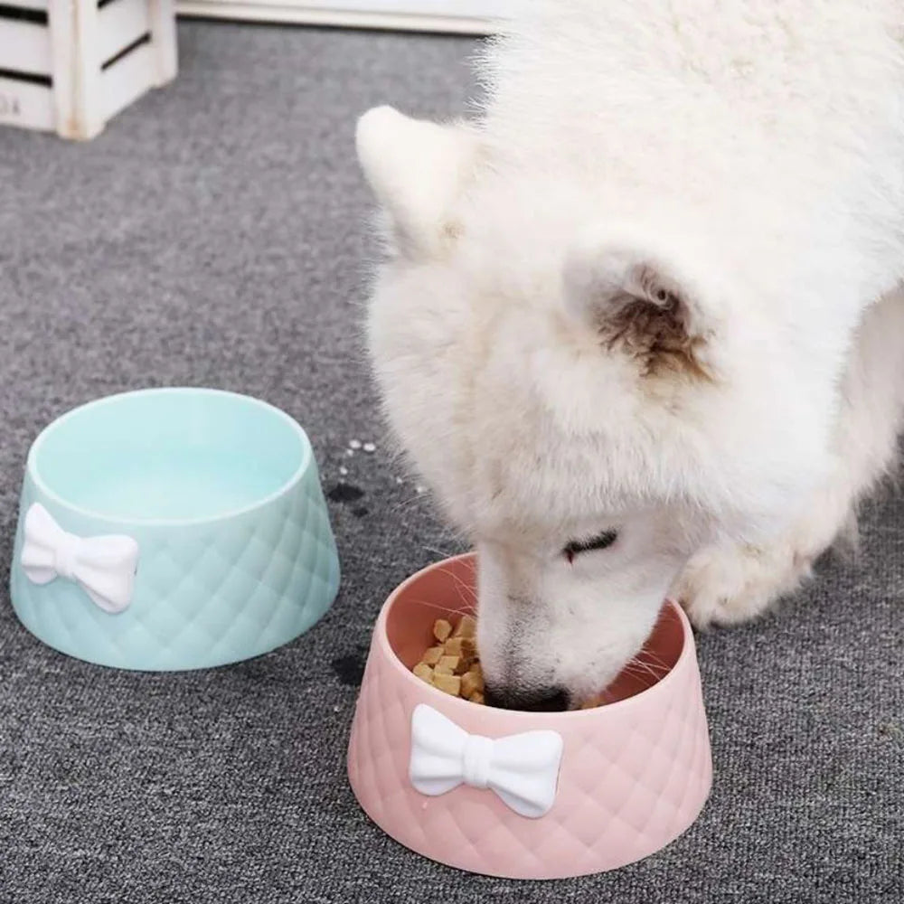  Lovely Bowknot Puppy Feeder Dish Bowl