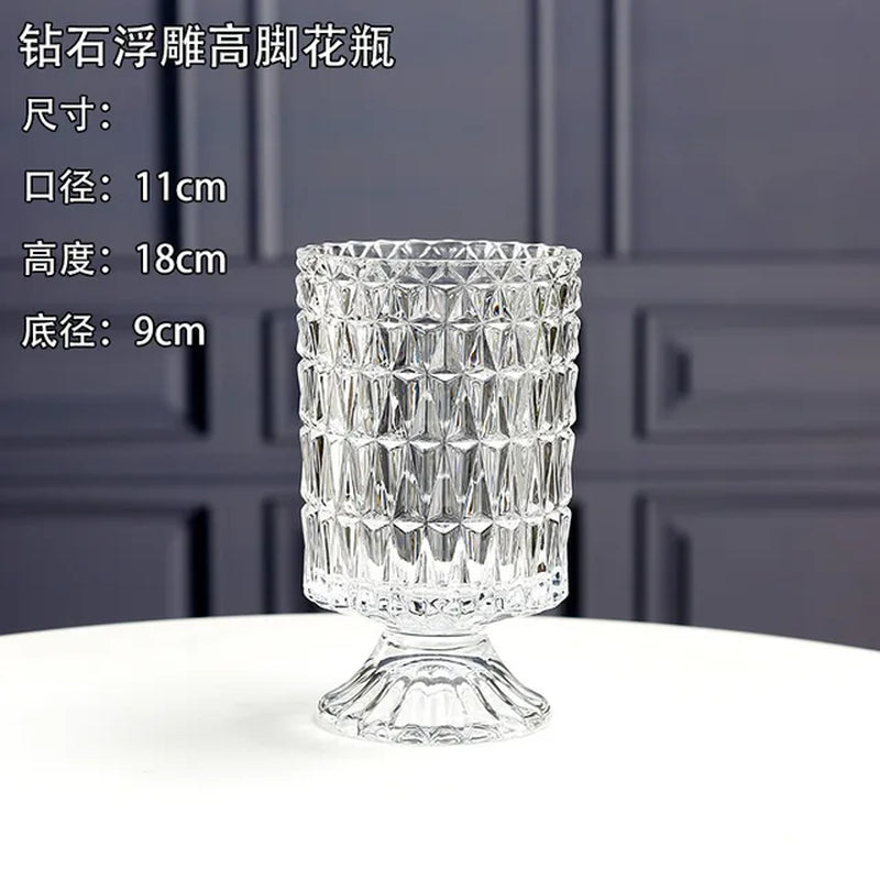 Embossed Vase Glass Crystal Net Red French High-Quality Flowers Water Rose Table Decoration Living Room Flower Arrangement