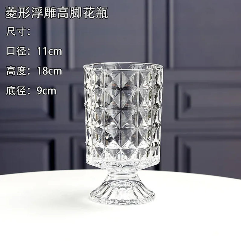 Embossed Vase Glass Crystal Net Red French High-Quality Flowers Water Rose Table Decoration Living Room Flower Arrangement