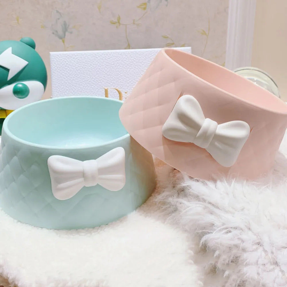  Lovely Bowknot Puppy Feeder Dish Bowl