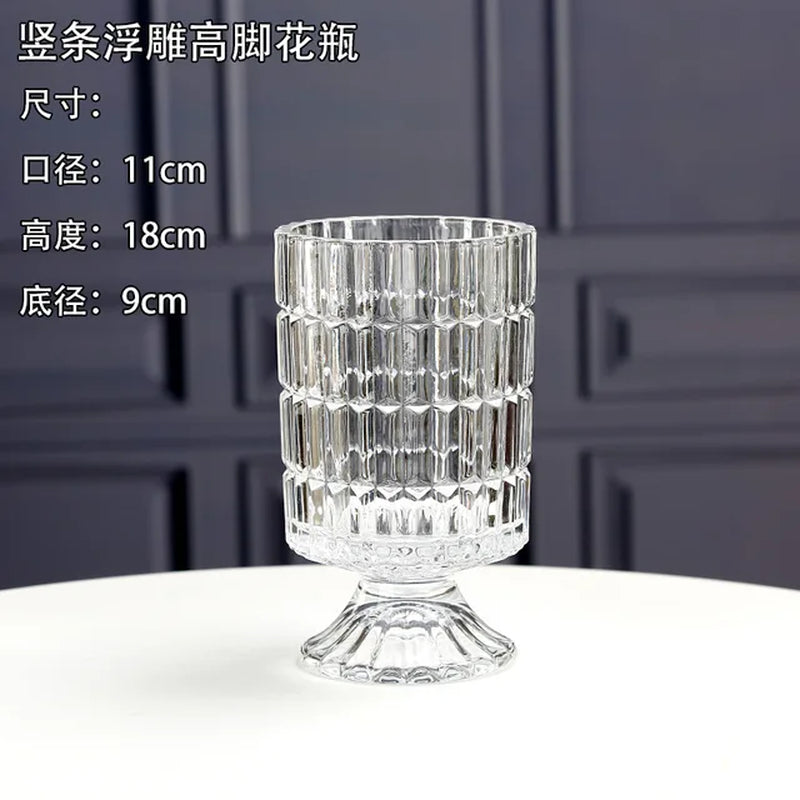 Embossed Vase Glass Crystal Net Red French High-Quality Flowers Water Rose Table Decoration Living Room Flower Arrangement